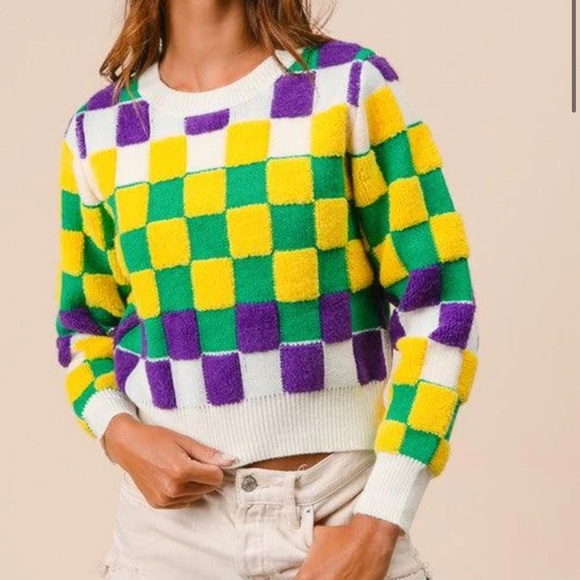 BiBi Vibrant Checkered Crew Neck Sweater - Picture 3 of 3